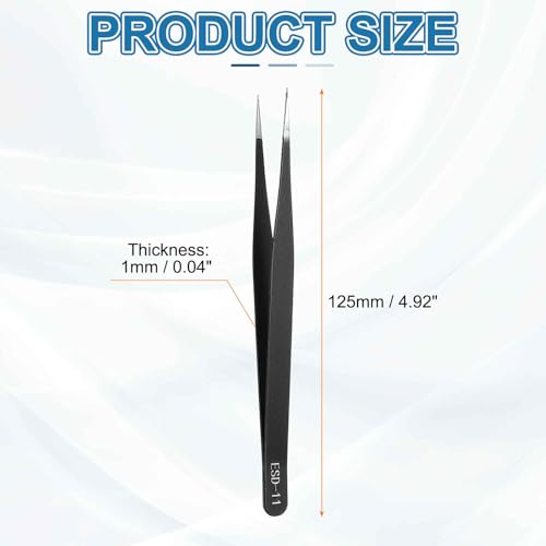 HARFINGTON 3pcs 4.92" Long ESD-11 Anti-static Straight Pointed Tip Tweezers - size: 4.92"（ESD-11)