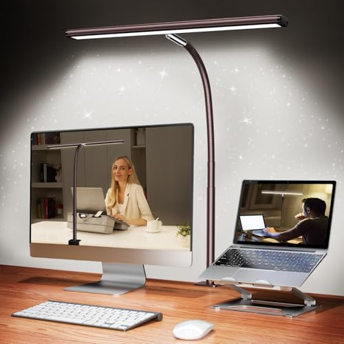 Airlonv LED Desk Lamp with Clamp, 17" Stepless Dimming Light, Brown - color: Brown, size: Standard