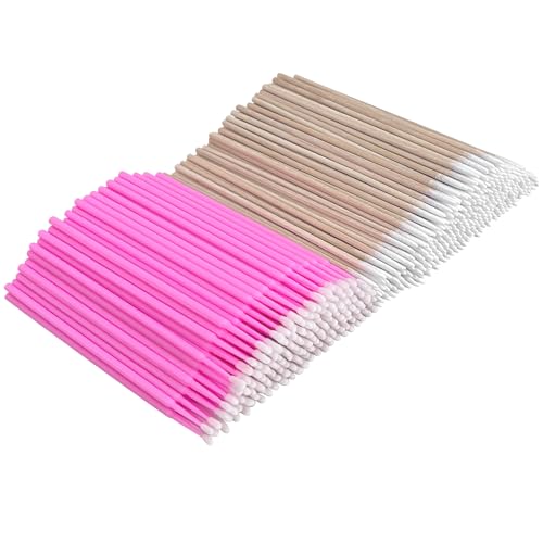 1000 Pcs Micro Applicator Brushes & Microblading Cotton Swabs - Precision Beauty Supplies for Eyelash Extensions, Permanent Makeup, Brow Lamination, Lash Serum Applications - color: Pink - 500 Micro + 500 Pointed - 1000 pcs