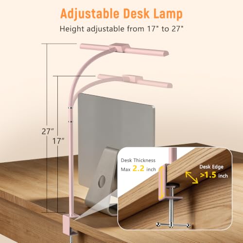 LED Desk Lamp for Home Office, Flexible Gooseneck Desk Lamp with Clamp - color: Pink