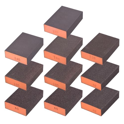 10Pcs 60-320Grit Sanding Sponges, Wet Dry Sanding Blocks - size: 60/80/100/120/180/240/320Grit