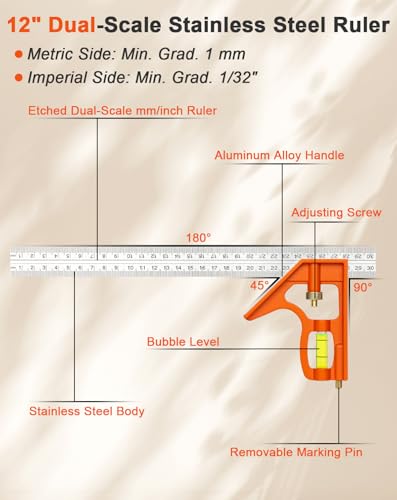Matework Combination Square 7" 12" Carpenter Square Woodworking Carpentry