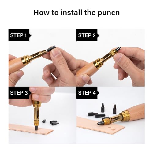 WUTA Adjustable Screw Hole Punch Automatic Interchangeable Heads Hole Punch Tool with 6 Tips Size 1.5mm/2mm/2.5mm/3mm/3.5mm/4mm