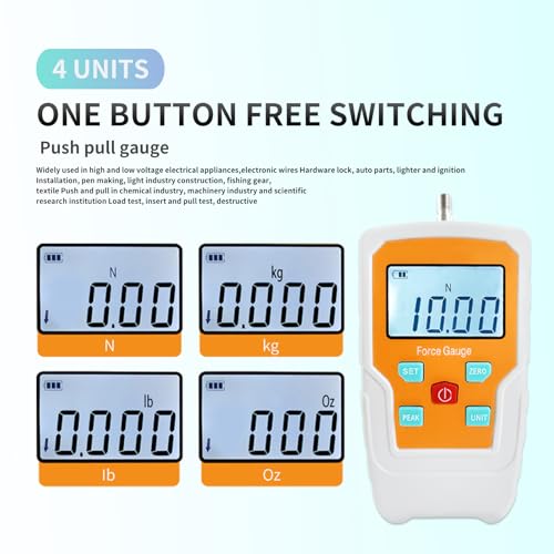 Digital Force Gauge Push and Pull Meter Dynamometer Tension Pressure Tester Thrust Meter Compression Load Plug Force Destructive Tests 10N/1kg/2.2lb/36Oz - size: 2.2LB 10N