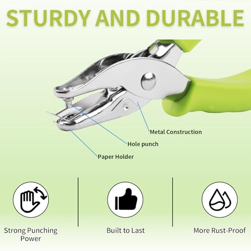 Single Hole Punch, 2 Pcs Hand Hole Puncher with-Green - color: Green