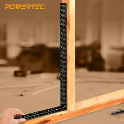 POWERTEC Framing Square, 16'' x 24'' Steel Carpenter Square with Rafter Tables, Framing Tools & Right Angle Ruler for Carpenter, Woodworking, Construction (80008V) - size: 16" x 24" Framing Square