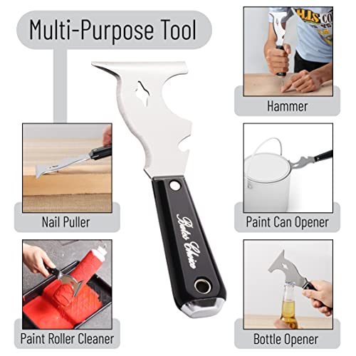 Bates- Paint Scraper, 10-in-1 Painter’s Tool, 3 Pack, Sharp Beveled Blade & Strong Handle, Hammer End, Multi-Use Paint Scraper for Wood, Caulk, Adhesive, Varnish Removal, Putty Knife & Spackle Tool - color: Black, size: 3 Pack