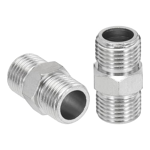 PATIKIL 1/8 to 1/8 Air Brush Hose Adapter, 1PCS 1/8" BSP Male to 1/8" BSP Male Fitting Conversion Adapter Nipple Metal Connector for Air Compressors - size: 1/8" BSP Male to 1/8" BSP Male