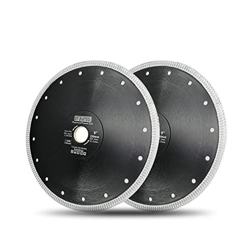 DT-DIATOOL Diamond Tile Blade 9 Inch 2pcs Diamond Turbo X Mesh Rim Segement Circular Saw Blade for Procelain Ceramic Stoneware Marble Granite Fits 5/8"-7/8" Arbor - size: 9 inch