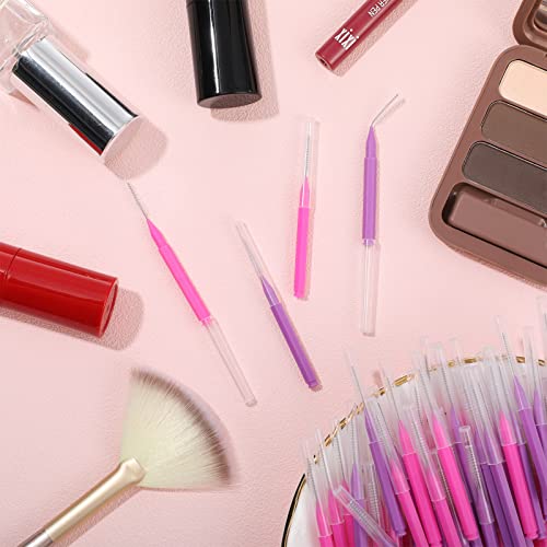 Lallisa 100 Pieces Micro Eyebrow Spoolie Brush with Cap, Pink, Purple - color: Pink, Purple