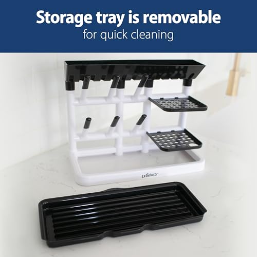 Dr. Brown's Drying Tower, Stand-Up Drying Rack, Countertop Baby Bottle Drying with Organized Storage for Baby Essentials, Space Saving Vertical Rack, Gray/White - size: Countertop, style: Gray/White Stand-Up Drying Rack