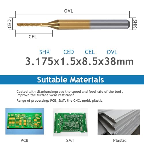 10Pcs 1/8'' Shank 1.5mm Titanium Coat Carbide End Mill Engraving Bits CNC Rotary Burrs Tool For PCB Mould Plastic Fiber Carbon Fiber Hardwood - size: 1.5mm