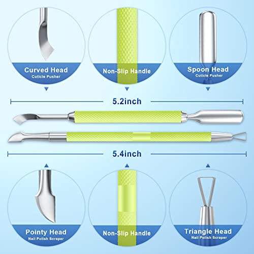 2PCS Neon Green Cuticle Pusher Tool and Scraper Nail Pusher - color: Neon Green