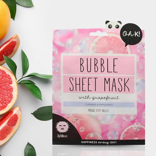 Oh K! Bubble Sheet Mask - Grapefruit - Korean Face Mask Sheet - Facial Skin Care Products - Clean Korean Skincare - Hydrating Face Sheets - 1 Pc (Pack of 3) - size: 1 Count (Pack of 3), style: Grapefruit