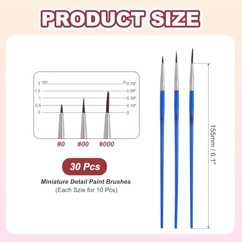 MECCANIXITY 30Pcs Fine Pointed Miniature Paint Brushes(Blue #0/#00/#000) - color: Blue, size: #0/#00/#000