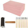 10 Pack Rubber Stamp Making Kit - Block Printing Kit，Linoleum Carving Tools with 8 Type Blades, 8 Pcs Pink Rubber Carving Block and Rubber Brayer Roller - size: 4x6inch-10pcs-kit-pink