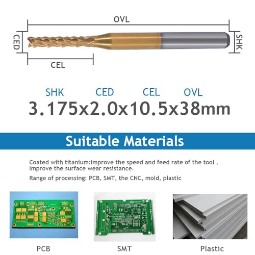 10Pcs 1/8'' Shank 2.0mm Titanium Coat Carbide End Mill Engraving Bits CNC Rotary Burrs Tool for PCB Mould Plastic Fiber Carbon Fiber Hardwood - size: 2.0mm