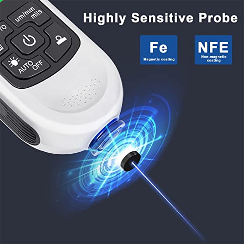 Paint Thickness Gauge Meter Fe/NFe Probe Coating Thickness Gauge Professional Multifunctional Car Paint Depth Gauge Test Precise HW-300PRO for Car Automatic Detection(white) - color: white