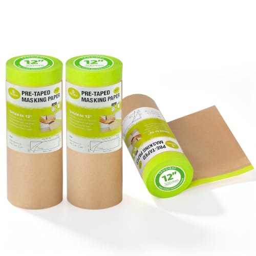 Tangibay Pre-Taped Masking Paper for Painting, 12 inch x 50 feet, 3 Rolls - size: 3 Rolls: 12"