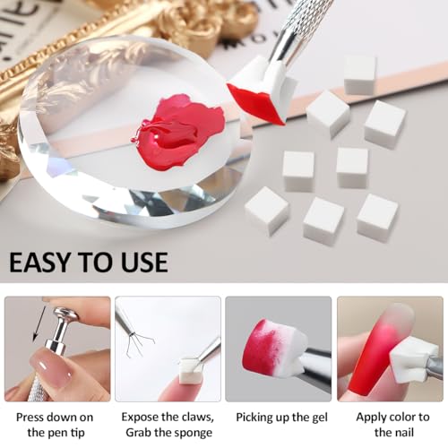 100Pcs/Box Nail Art Sponge for Ombre,Soft Nail Sponges with Grabbing Pen