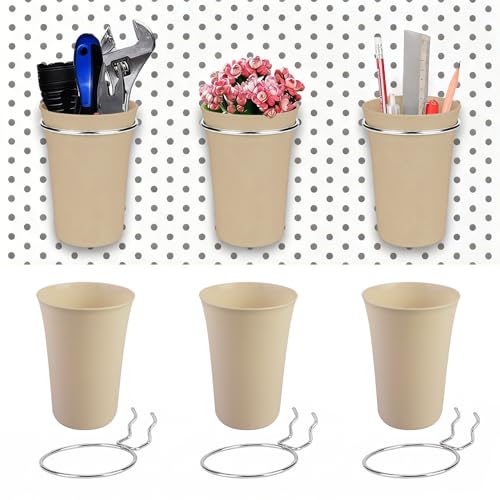 Pegboard Cups With Loops 6 Pack Peg Board Organizer Pencill Holders (Khaki) - color: Khaki
