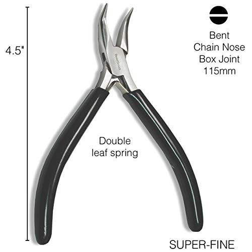 The Beadsmith Bent Chain Nose Pliers – Extra Fine Tips – 4.5 inches (114mm) – PVC Grip Handle with Double Leaf Springs – Jewelry Making Tool for Creating Bracelets, Earrings and Necklaces