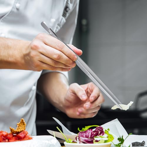 HOTEC Kitchen Tweezers Stainless Steel Cooking Tweezers 4 Pcs-10" and 12" - color: Silver, size: 4PCS: 12 & 10 Inch
