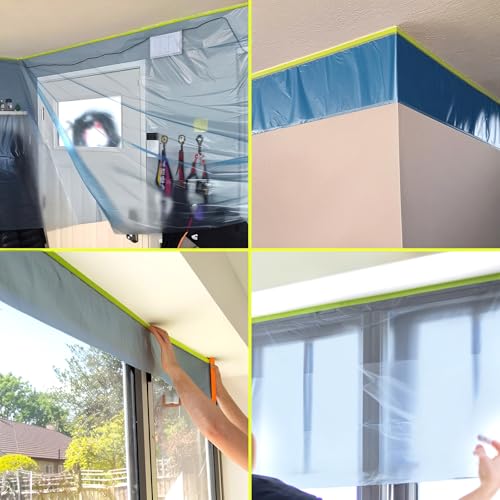 Tangibay Pre-Taped Masking Film for Painting, 56" x 66', 1 Roll - size: 1 Roll: 56"x66'