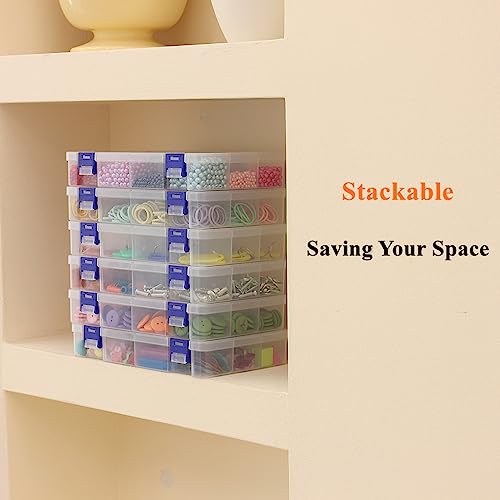 6 Pack Fixed 12 Grids Clear Plastic Storage Divider Box with Lid