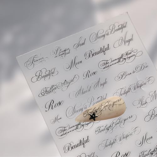 1 Sheet Letter Nail Stickers 5D Embossed English Alphabet Nail Decals Self-Adhesive Black Letter Nail Art Sticker Cursive Script Nail Supplies Manicure Decorations Letter Nail Accessories for Women - color: Letters