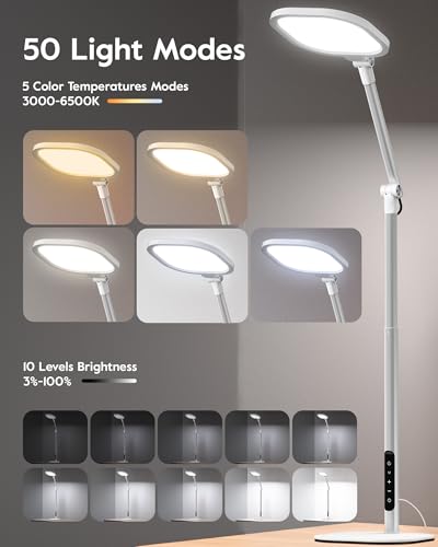 LitONES Tall LED Desk Lamps Home Office, Edge-Lit Eye-Care, 50 Light Modes - size: White 1Pack