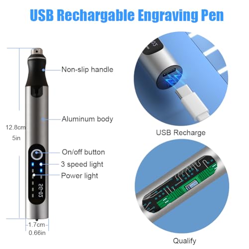 USB Rechargable Engraving Machines Pen with 35bits,Mini Electric Engraver Etching Machines Cordless Rotary Tools Engraved Jewelry Stone Metal Plastic Wood Resin Model - color: Silver