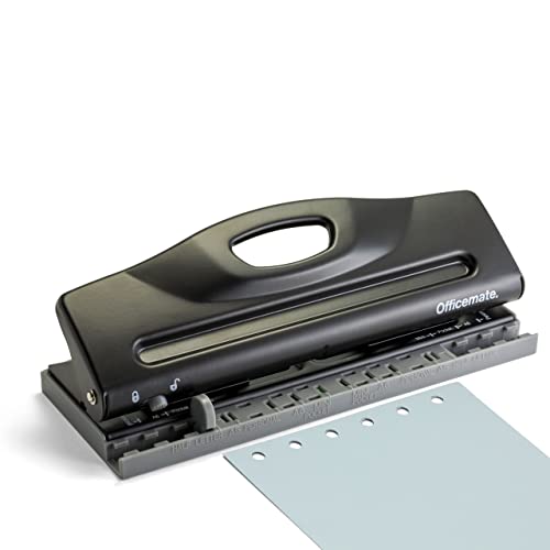 Officemate Adjustable 6-Hole Punch - 8 Sheet Capacity, Paper Punch for Planners and Binders, Fits Mini/Pocket, A6, Personal, A5 and Half Letter Paper, Easy-Read Guide, Black - color: Black