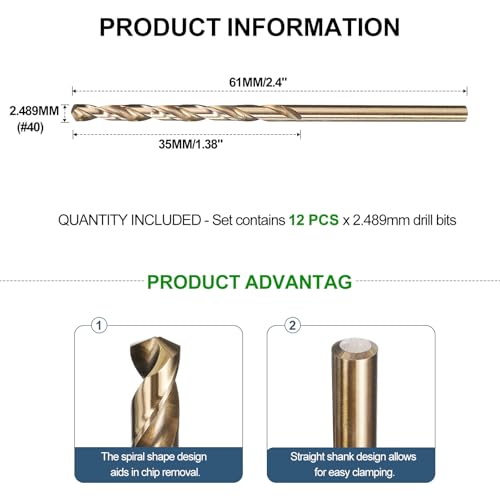 METALLIXITY Micro Drill Bit (#40) M2 High-Speed Steel 135° for Metal 12Pcs - size: #40
