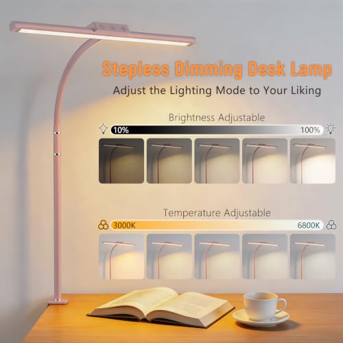 LED Desk Lamp for Home Office, Flexible Gooseneck Desk Lamp with Clamp - color: Pink