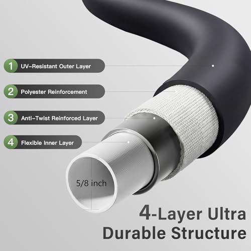 Garden Hose 5/8" 5ft 1000PSI Burst Heavy Duty Rubber Water Hose - size: 5ft
