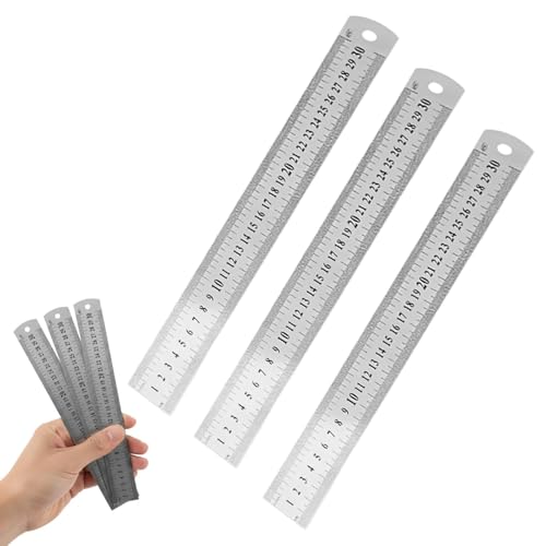 3PCS Stainless Steel Ruler Precision Straight Edge Measuring Tool Metric and Inch Scale Metal Drawing Engineering Craft Projects - color: silvery, size: 30CM