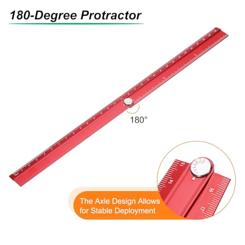 HARFINGTON 2pcs Folding Straight Ruler 30cm Metric Aluminum Alloy Protractor Foldable Angle Ruler Geometric Measuring Tool with Angle Line for Architects Artists Office, 2 Colors - color: Red + Peacock Blue