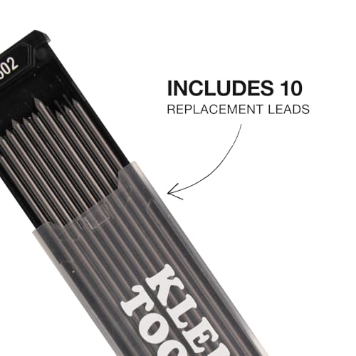 KLEIN TOOLS 80188 Skribes 2.8 mm Mechanical Carpenter Pencil with Built-In Sharpener and 10-Pack Graphite Lead Refills, for Deep Hole Marking for Woodworking and Construction - style: Pencil w/ Black Refills