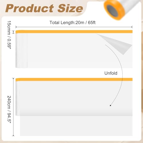 HARFINGTON 2pcs Pre-Taped Masking Film 94.5" x65ft w Plastic Sheeting,Clear - color: Clear, size: 94.5"x65ft