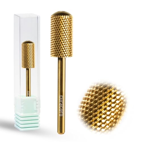 Curacoro Nail Drill Bits 3/32'' L-Shaped Smooth Top Carbide Bit (Medium) - color: Yellow Titanium - L-Smooth Top, size: Medium