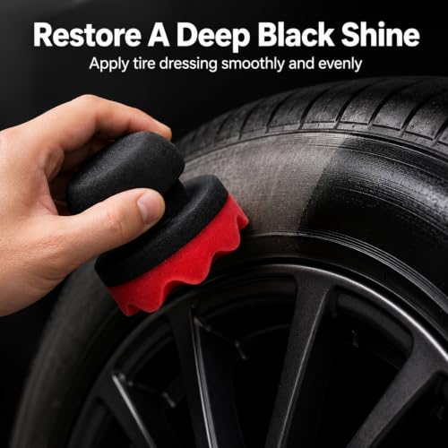 Tire Dressing Applicator, Car Auto Polishing Pad Combined, Hex-Grip Tire Shine Applicator Pad Reusable Sponge Pad with Dense Foam for Car Tire Shine & Wheel Detailing - color: Red, size: 4.13inch