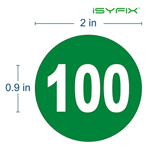 iSYFIX Green Consecutive Number Stickers, 1 to 100, 2 Inch, 1 Set - color: Green, size: 2-inch