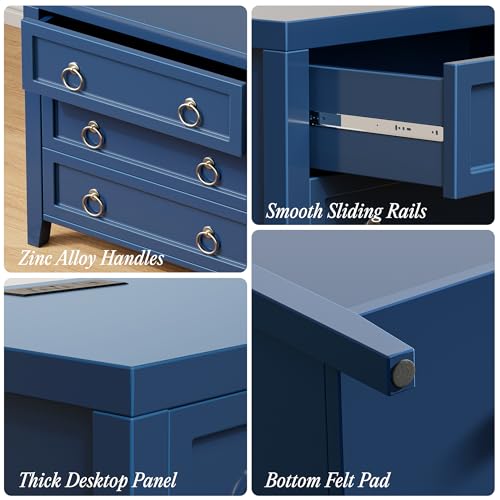 Huuger Paint Night Stand with Charger Station, 3 Drawer Nightstand Set of 2 - color: Blue