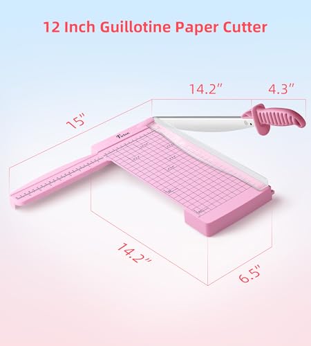 Firbon 12" Guillotine Paper Cutter with Hidden Ruler, Compact Paper Trimmer - color: Pink