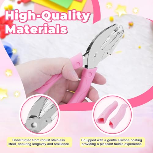 UCEC Hole Puncher for Crafts, 1/4" & 1/8" Single Hole Punch with Soft Grip - color: Pink, size: Circle+Circle