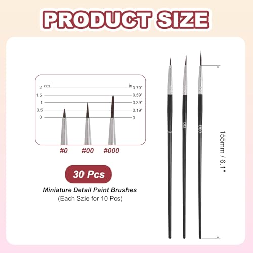 MECCANIXITY 30Pcs Fine Pointed Miniature Paint Brushes(Black #0/#00/#000) - color: Black, size: #0/#00/#000
