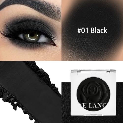 DE'LANCI Single Black Eyeshadow Palette, Matte Eyeshadow Eyes Goth Smokey Makeup, Long Lasting Blendable Single Dark Eye Shadow Pallet, for Smoky SFX Halloween Makeup Eyeliner Face Body Paint, #01 - color: black