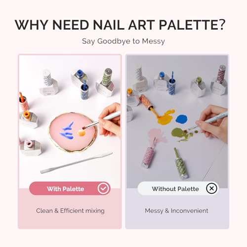 MelodySusie 2Pcs Round Resin Nail Art Palette with Spatula, Pink & White - size: 2PCS Round Shape