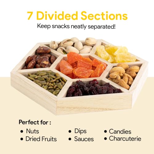 Hammont 7-Section Hexagon Wooden Serving Tray – 2-Pack 10.5" Platter - style: Hexagon Tray - Large